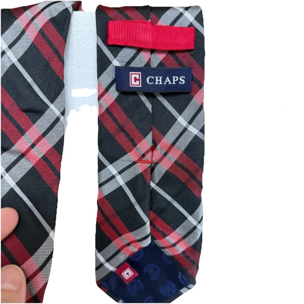 Chaps Tie Stripes Mens Necktie 100% Silk Red Black Formal Business Work Occasion